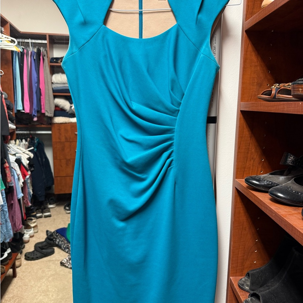 Calvin Klein Blue Ruched Halter Sheath Dress